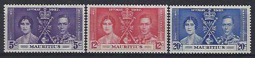 1937 Coronation Mauritius LMM SG 249-251.