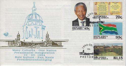 Nelson Mandela Inaugaration FDC 6.3b c/v R100-00 in good condition.