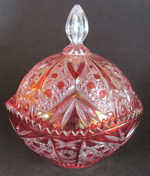 Cristal D' Arques Cranberry Red Lidded Dish