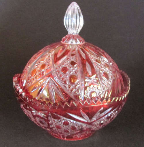 Cristal D' Arques Cranberry Red Lidded Dish