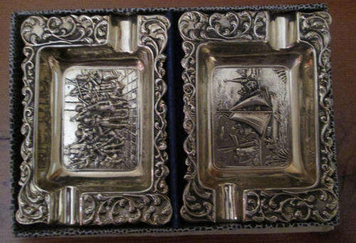 Pair of Boxed Dutch Nickel Silver Ashtrays