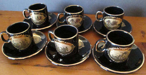 6 X Hand Made Greek Demitasse Cup and Saucers Set '24K Gold'