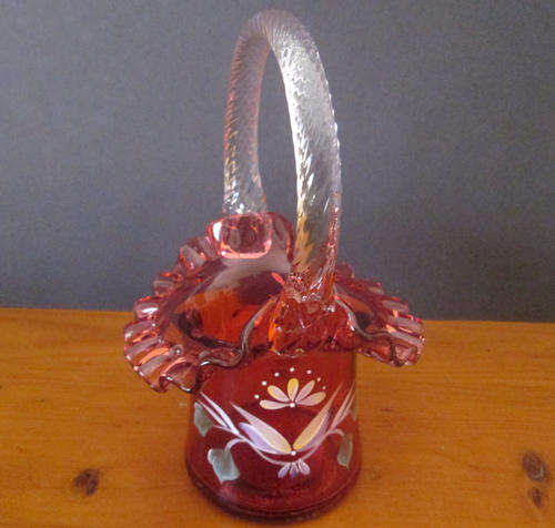 Fenton Cranberry Hat Basket (Signed by Bill Fenton)