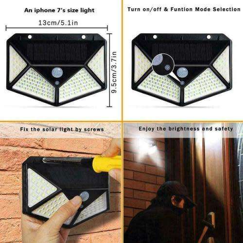 Solar Power Wall Lights PIR Motion Sensor Garden Security 100 LED Outdoor