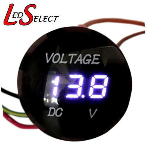 Voltmeter White/Light Blue Digital Round Waterproof 5-30V DC **IN STOCK**