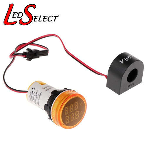 Meter Volt + Amp 22mm 220V AC (220V 100A) Yellow **LOCAL STOCK**