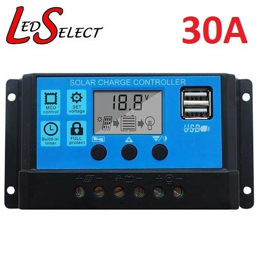 Solar Charge Controller Regulator 12/24V 30A with Display USB Timer **LOCAL STOCK**