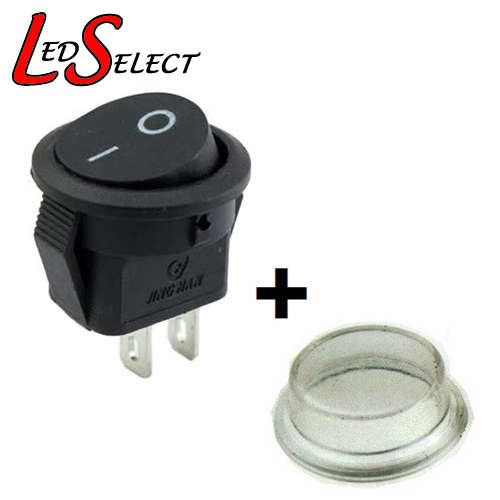 Switch Rocker Black 16mm Round 220V AC with Waterproof Clear Cover **LOCAL STOCK**