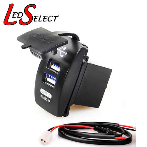 Car USB Charger Power Socket 12V - 24V Blue + Connection Cables **LOCAL STOCK**