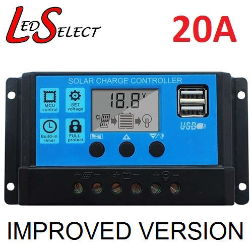 Solar Charge Controller Regulator with Amp / Current Display 12/24V 20A + USB **LOCAL STOCK**