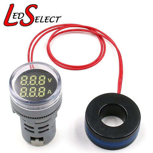 Meter Volt + Amp 22mm 220V AC (220V 100A) White **LOCAL STOCK**