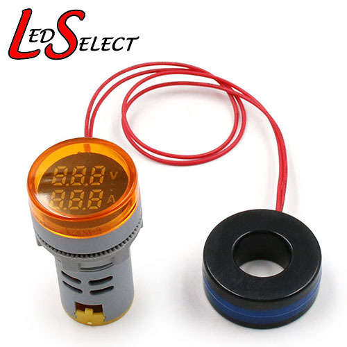 Meter Volt + Amp 22mm 220V AC (220V 100A) Yellow **LOCAL STOCK**