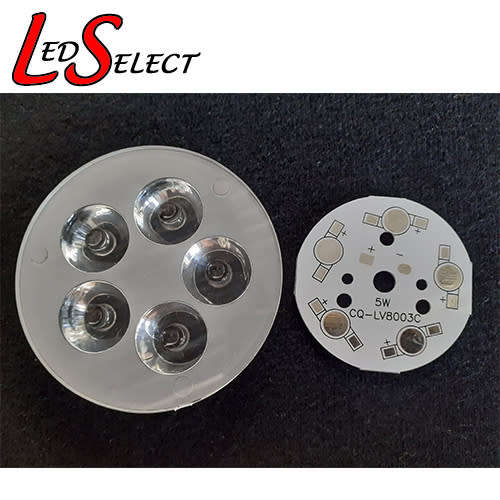 49mm 5 Led Base Plate Circuit Board with Lens for 1W, 3W or 5W Leds **LOCAL STOCK**