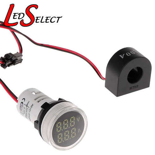 Meter Volt + Amp 22mm 220V AC (220V 100A) White **LOCAL STOCK**