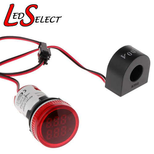 Meter Volt + Amp 22mm 220V AC (220V 100A) Red **LOCAL STOCK**