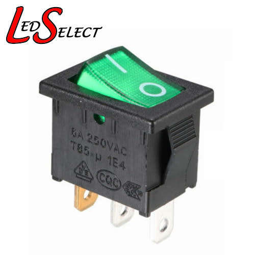 Switch Rocker Panel Button 3 PIN Green Illuminated Led 250V 6A On-Off **LOCAL STOCK**