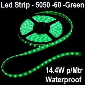 Led Strip Light 5050-Green-Waterproof-60 Led p/mtr-14.4W p/mtr-Price p/mtr