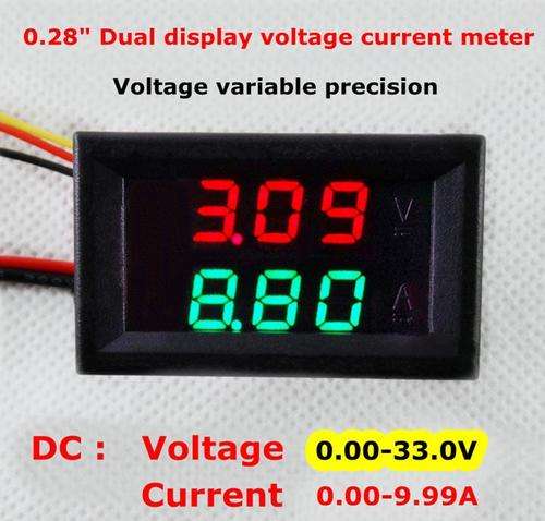 Voltmeter/ Ammeter DC 0.00-33.0V/10A Dual LED Display (Red+Green)