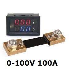 Voltmeter/Ammeter DC 0-100V/100A Dual LED Display (Red & Blue) + Shunt **IN STOCK**