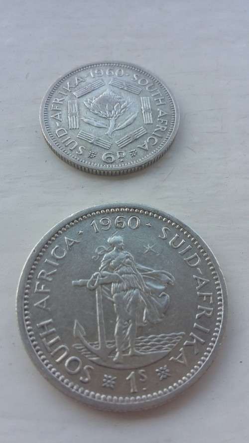 1960 SIXPENCE AND ONE SHILLING COMBO! BEAUTIFUL COINS! BID FOR LOT!