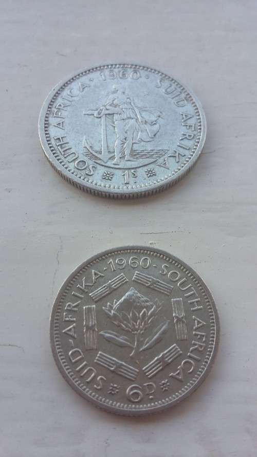 1960 SIXPENCE AND ONE SHILLING COMBO! BEAUTIFUL COINS! BID FOR LOT!