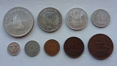 BEAUTIFUL COMPLETE 1952 SA UNION SET OF COINS! 5 SHILLING TO FARTHING!!!