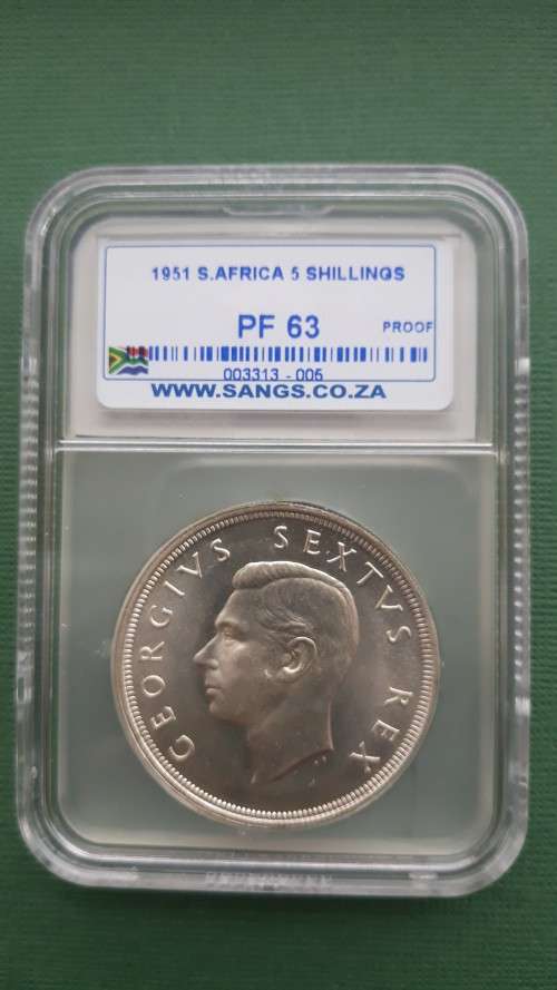 1951 SA Union 5 Shillings (Crown) Proof SANGS PF63. Beautiful! R1 Start!