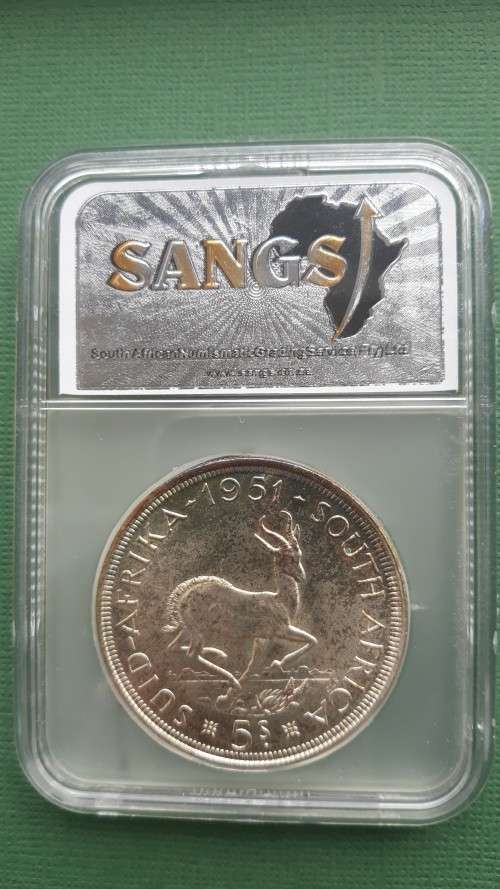 1951 SA Union 5 Shillings (Crown) Proof SANGS PF63. Beautiful! R1 Start!