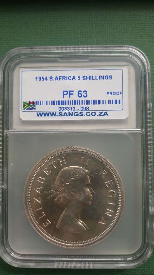 1954 SA Union 5 Shillings (Crown) Proof SANGS PF63. SCARCE DATE! Beautiful! R1 Start!