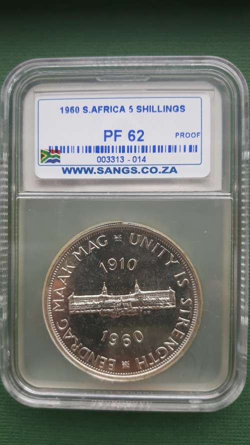1960 SA Union 5 Shillings (Crown) Proof SANGS PF62. Beautiful! R1 Start!