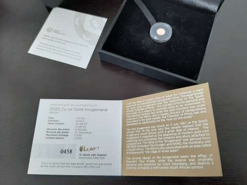 2020 Gold Proof Krugerrand 1/50 oz in Box with Certificate! No. 1 of 2!