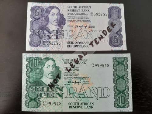 Set of TW de Jongh Banknotes! From R 10 to R 1! (Four notes) Bid for Lot!