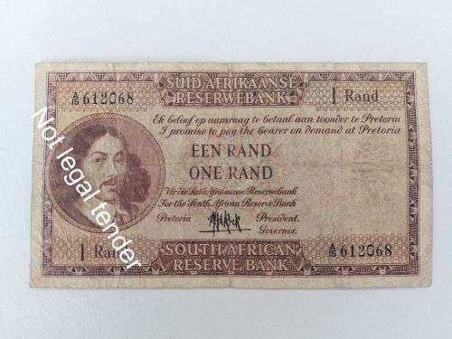 Super Sale! MH de Kock RSA 1961 Fourth and Only Issue R1 Note: A/E!