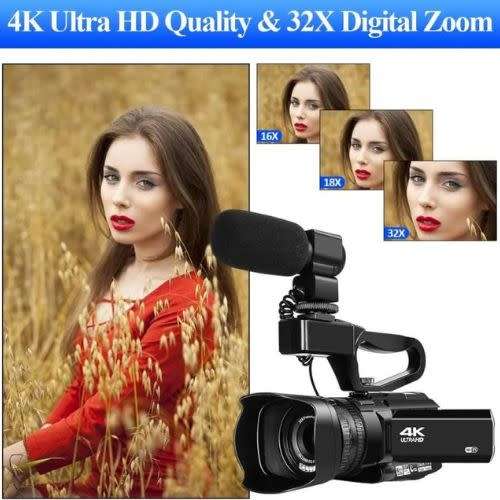KOMERY RX100 4K Ultra HD 48MP Camcorder Video Camera for YouTube Live Streaming 30X Digital Zoom IR