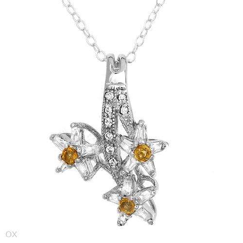 Majestic Necklace With 2.10ctw Citrines and Cubic zirconia in 925 Sterling silver Length 18in