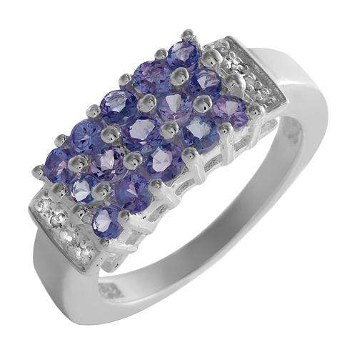Elegant Brand New Ring With 1.09ctw Precious Stones - Genuine Diamonds and Tanzanites Crafted in 925