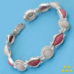 Bracelet with Precious Stones - Gen Opals and Rhodochrosites Made of 925 Sterling silver