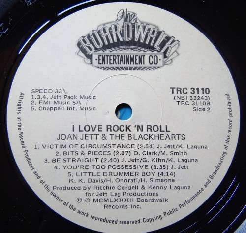 Joan Jett*I Love Rock 'N Roll *(LP, Album) The Boardwalk Entertainment Co TRC 3110 South Africa 1982