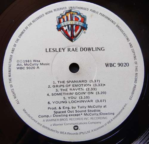 Lesley Rae Dowling ¿(LP, Album) Warner Bros. Records WBC 9020 South Africa 1981