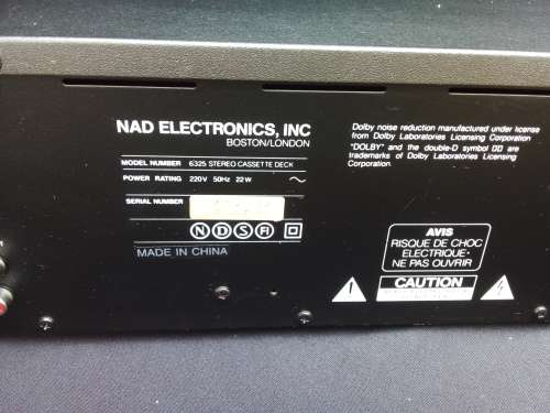 NAD Stereo Cassette Deck 6325 Dolby B-C NR S/No. SJ 90407680