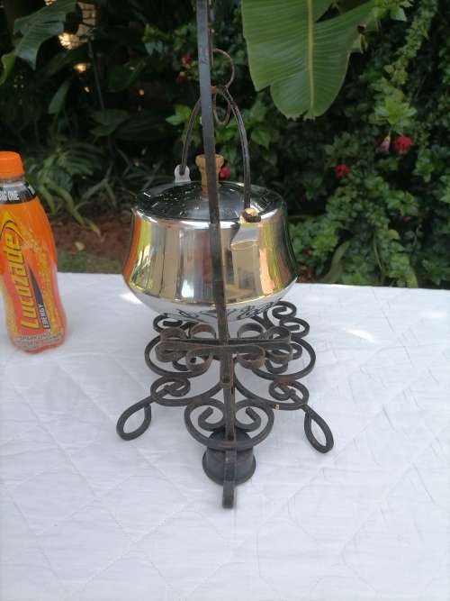 VINTAGE STEEL FOOD WARMER STAND WITH STAINLESS STEEL POT - UNIQUE
