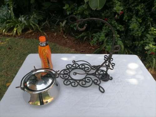 VINTAGE STEEL FOOD WARMER STAND WITH STAINLESS STEEL POT - UNIQUE