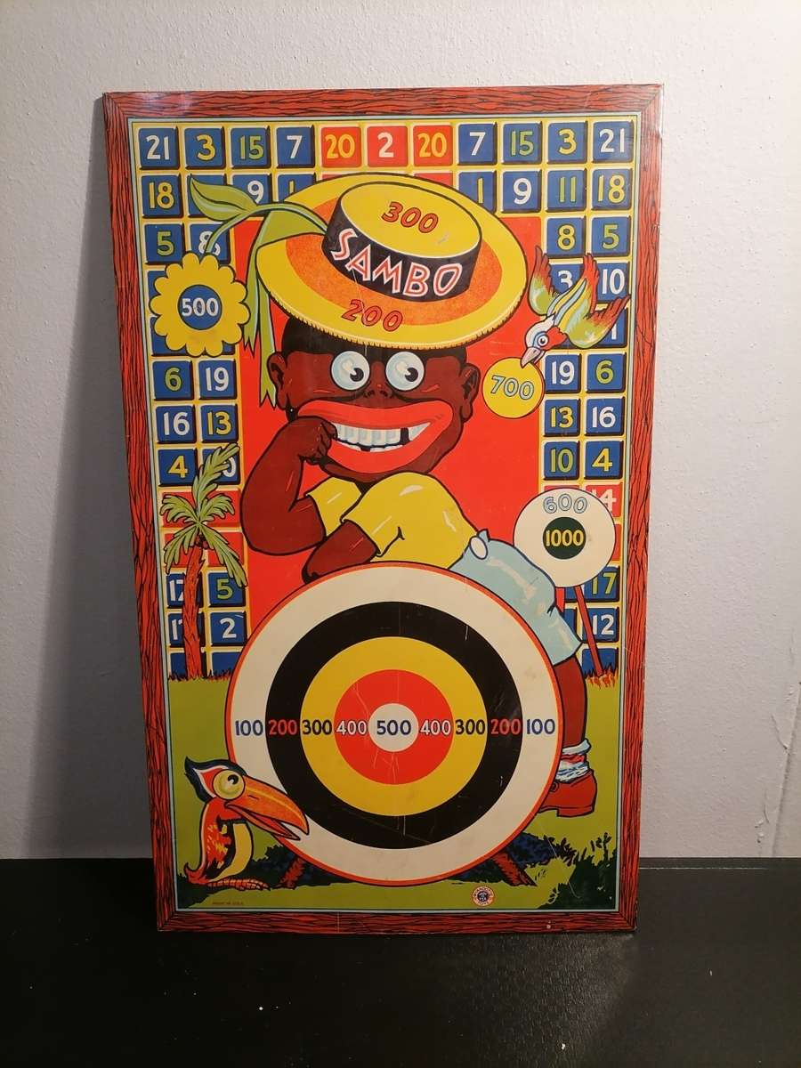 RARE 1933 TIN WYANDOTTE BLACK SAMBO DART BOARD - 91 YEARS OLD - NO RUST - VERY RARE AMAZING