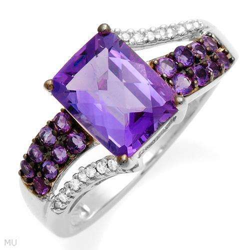 Elegant and Beautiful Brand New Ring With 2.55ctw Precious Stones - Genuine Clean Diamonds, Amethyst