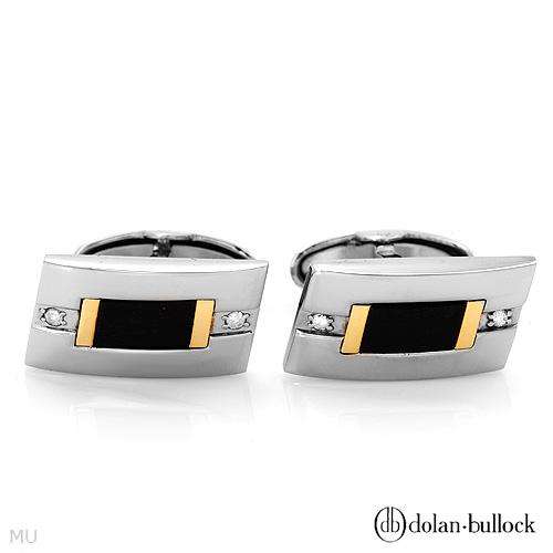 DOLAN BULLOCK Elegant Brand New Cuff Links With Genuine Diamonds Crafted in 18K/StSl Gold and Stainl