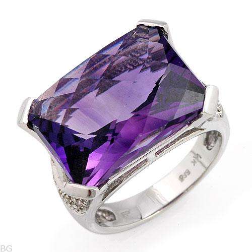 Stunning Ring With 13.55ctw Precious Stones - Genuine Clean Diamonds and Amethyst Made in 14K White