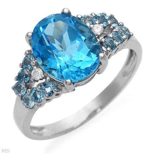 Elegant Ring With 4.00ctw Precious Stones - Genuine Diamonds,Topazes Well Made in White Gold- Size 7