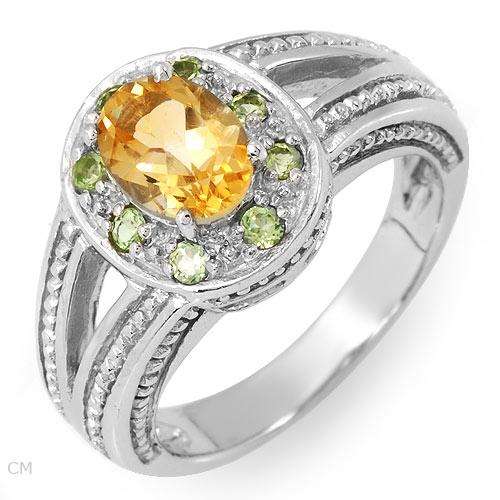 Attractive Ring With 1.42ctw Precious Stones - Genuine Citrine and Topazes Made of 925 Sterling silv