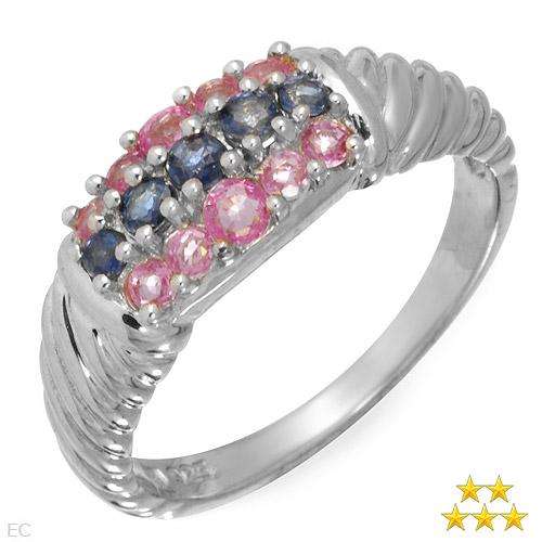 Fashionable Ring With 0.80ctw Genuine Sapphires in 925 Sterling silver-Size 8