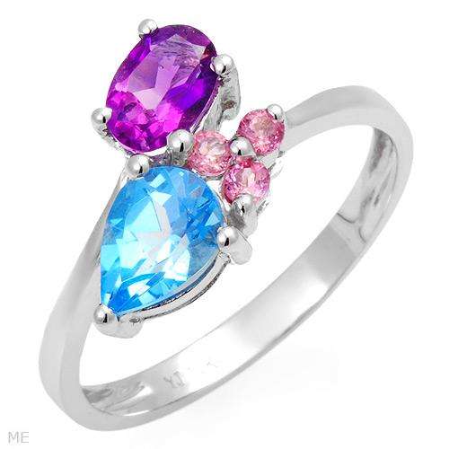 Elegant and Beautiful Ring With 1.40ctw Precious Stones - Genuine Amethyst,Topaz and Tourmalines